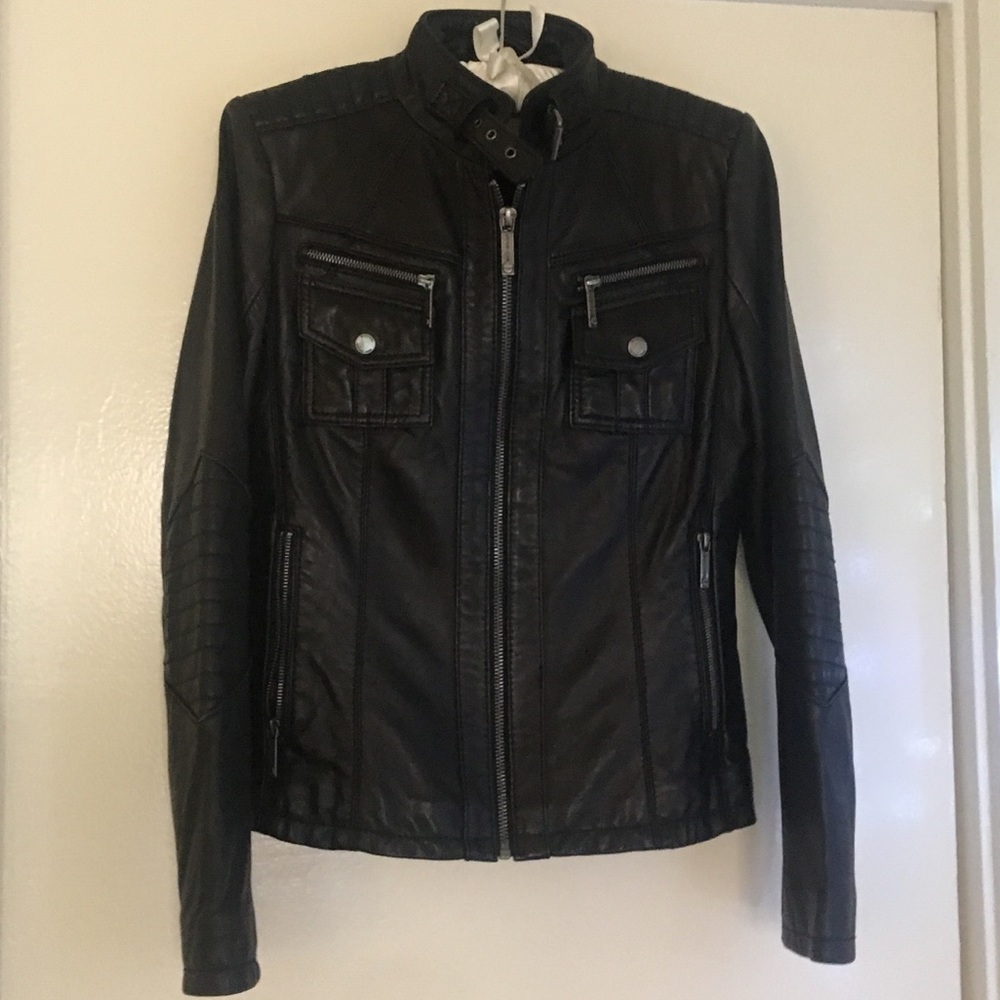 NWOT MICHAEL Michael Kors Blk leather Moto jacket - Picture 2 of 4